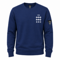 Donkerblauwe FC Kluif Total Football sweater met witte borstprint en FC Kluif vaantje op de mouw, gefotografeerd op witte achtergrond.